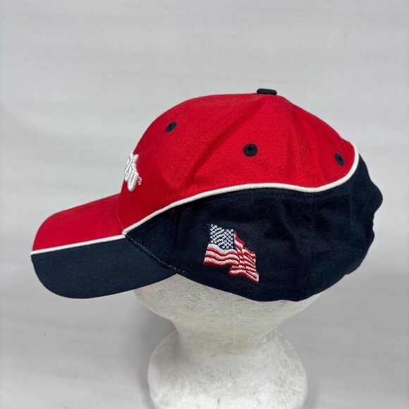 Komatsu Red Black Hi-Density Embroidered Strapback Cap Hat w/ American Flag - Picture 3 of 8